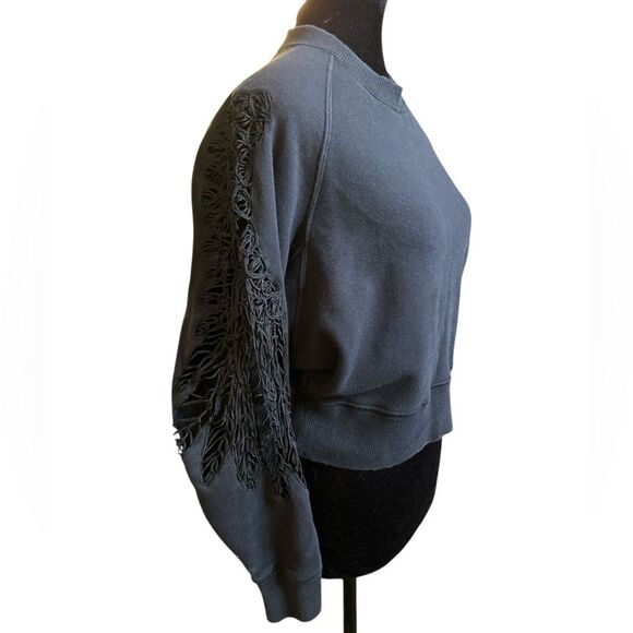 Mihara Yashuhiro Top Size M Cropped Black Distressed Sweatshirt Crewneck Punk - Picture 1 of 7